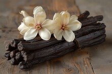 a bunch of vanilla sticks and flowers