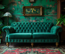 a green couch in a room