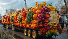 a large truck with fruits on it