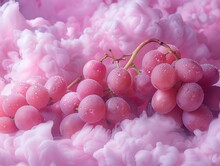 a bunch of grapes on a pink cloud