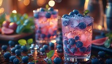 two glasses of blueberries and ice