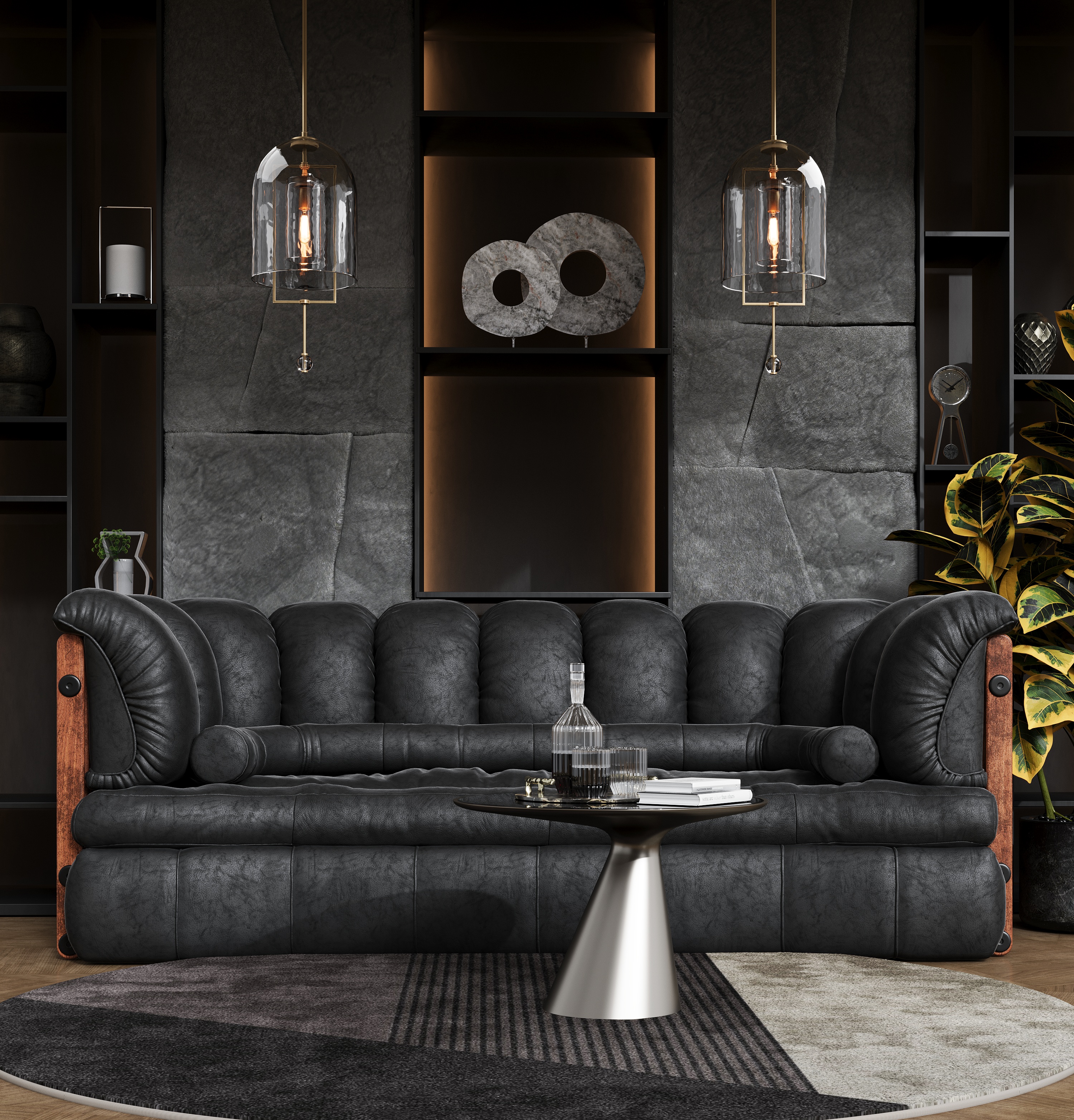 a black couch in a room