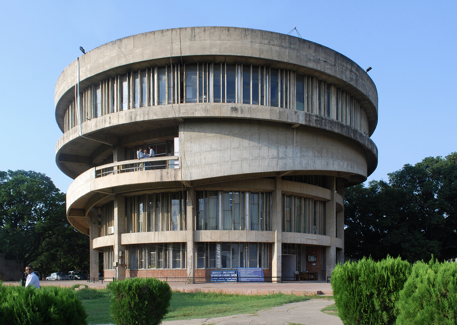 a circular building with many windows