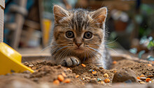 a kitten in the dirt