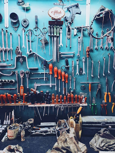 a wall full of tools