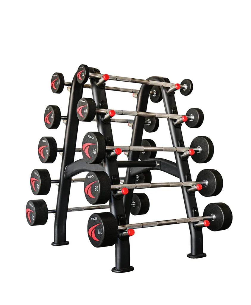 a set of weights on a rack