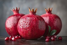 a group of pomegranates on a table