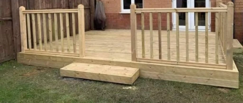 a wooden deck with steps