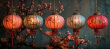 a group of lanterns with flowers