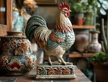 a statue of a rooster on a table