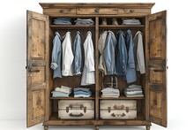 a large wooden closet with clothes in it