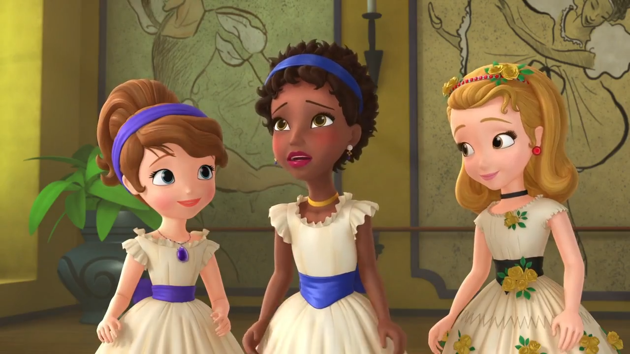 a group of cartoon girls in white dresses