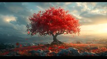 a tree with red leaves