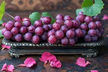 a bunch of grapes on a tray