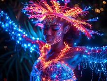 a woman wearing a garment with lights