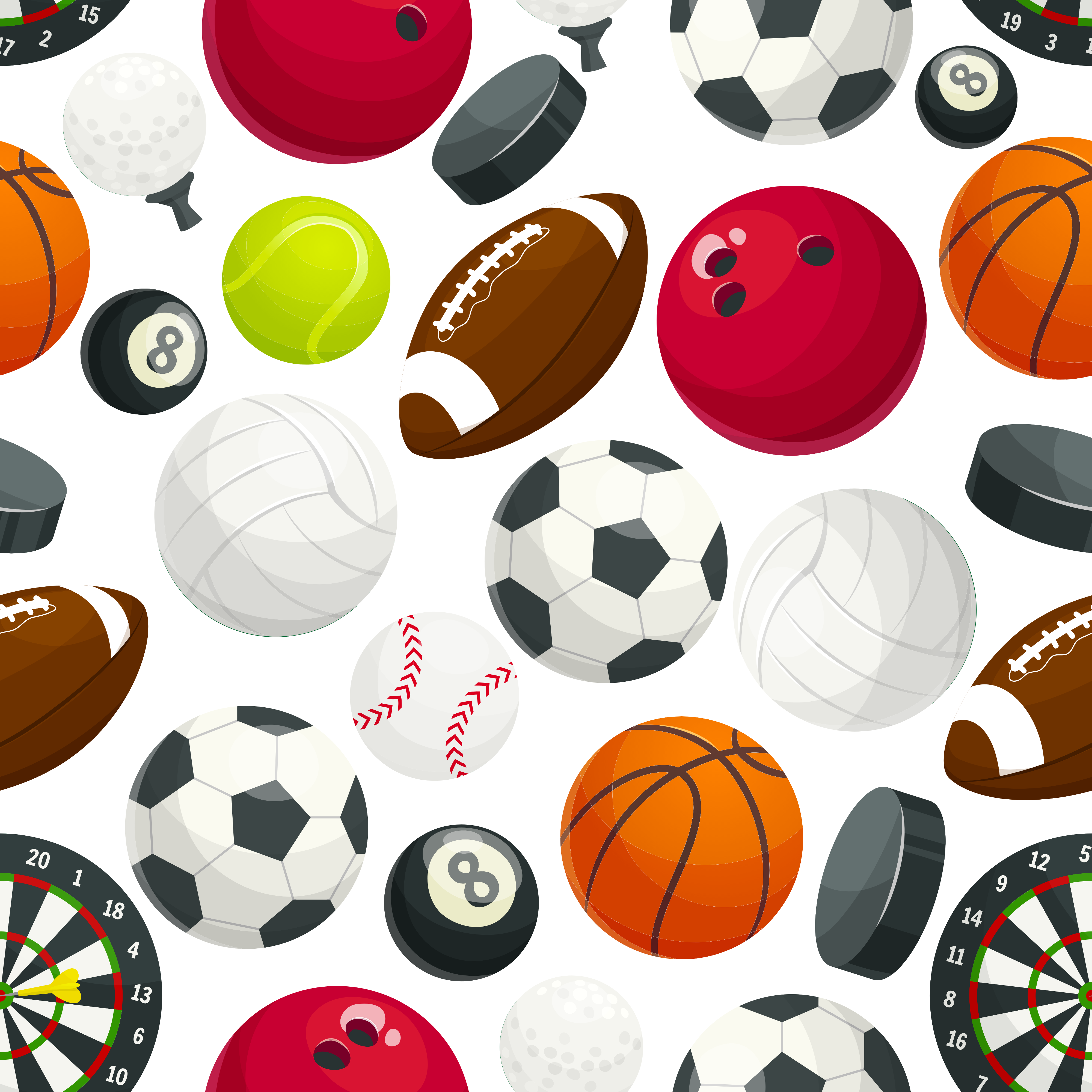a pattern of different sports balls