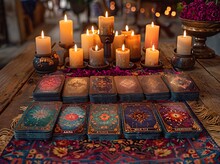 a group of candles on a table