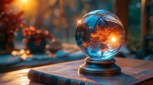 a crystal ball with a reflection of a tree in it