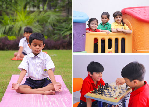 a collage of kids playing chess