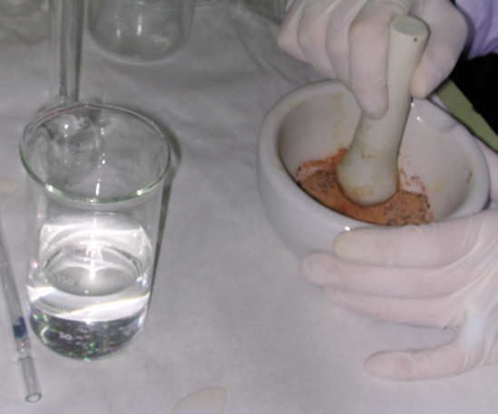 a person using a mortar and pestle