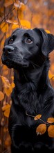 a black dog with its head up