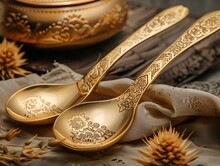 a pair of gold spoons