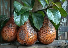 a group of pears with leaves