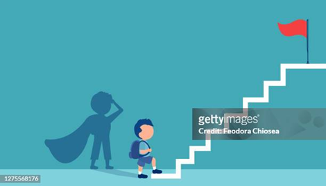 a child climbing up a staircase