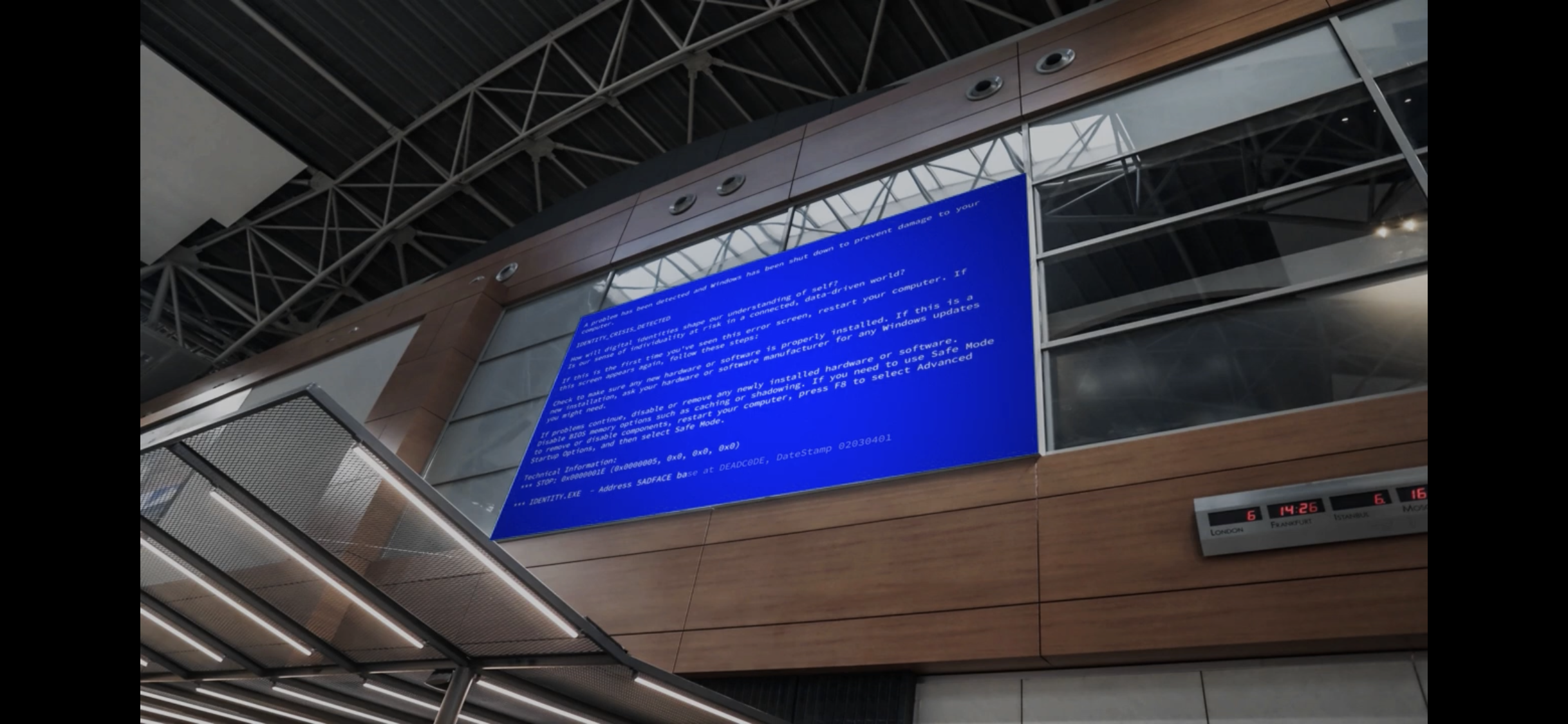 a blue screen on a building