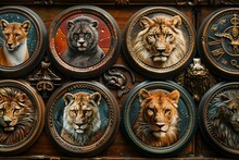 a group of round objects with animals faces