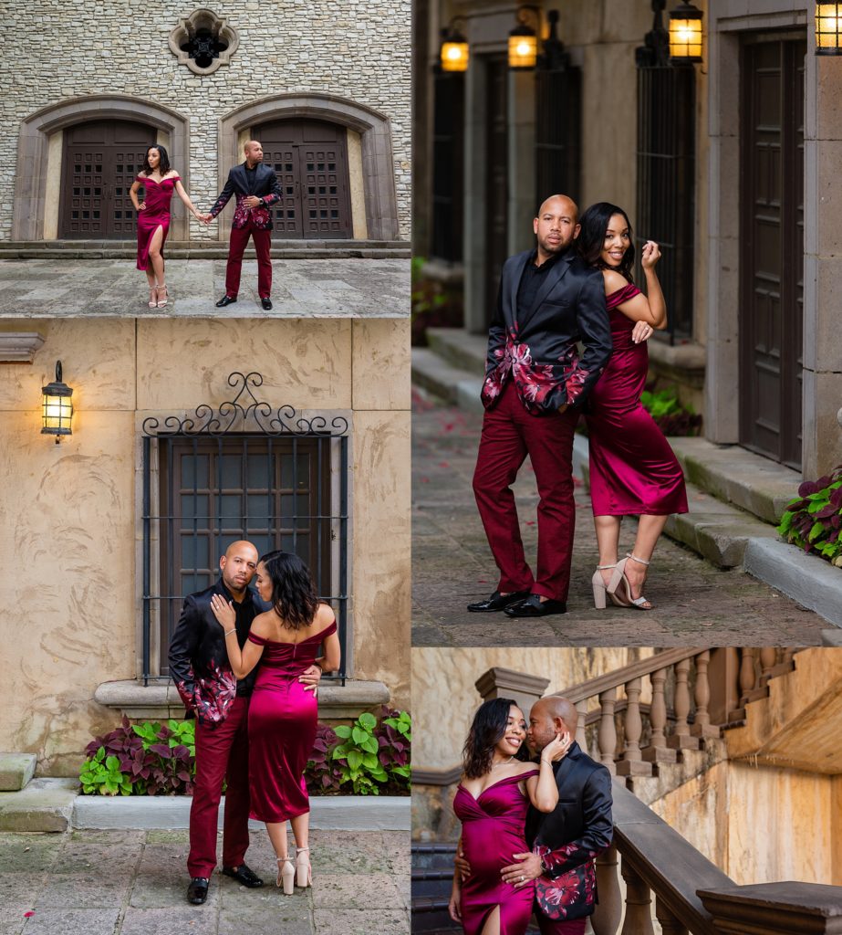 a collage of a man and a woman in red dresses