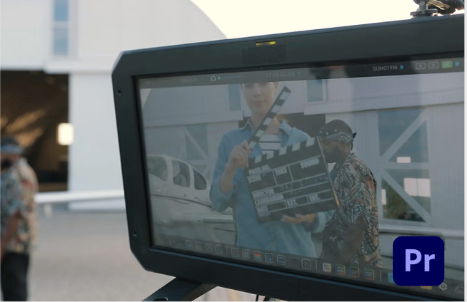 a screen shot of a man holding a clapper board