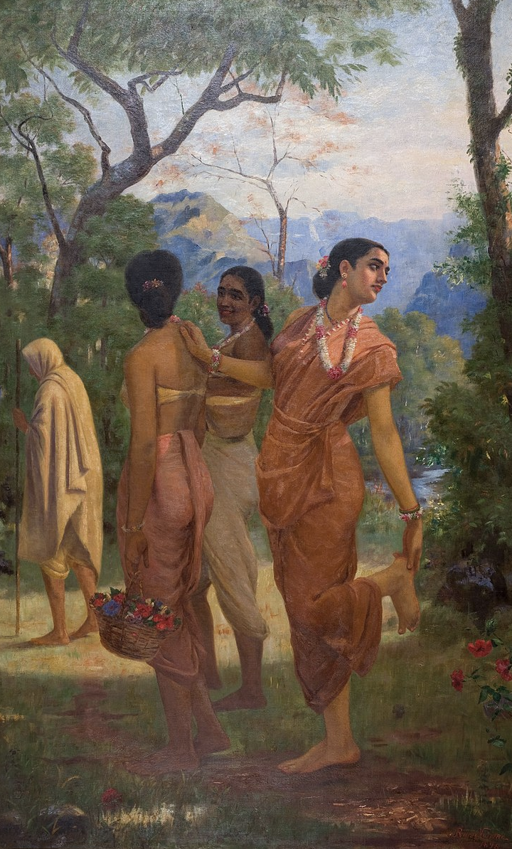 a painting of women in traditional clothing