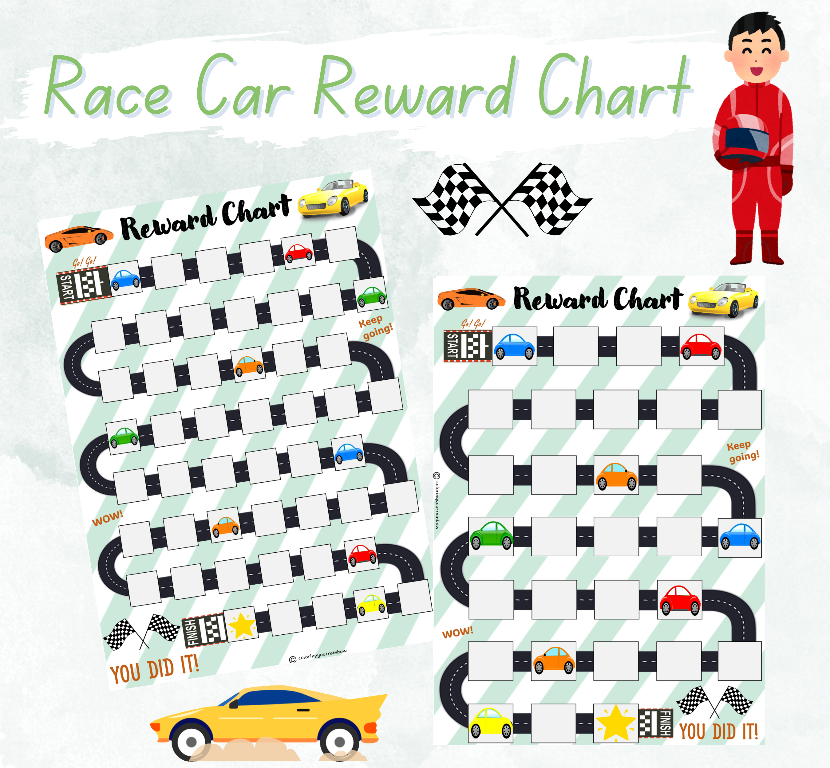 a chart with cartoon cars and a cartoon character