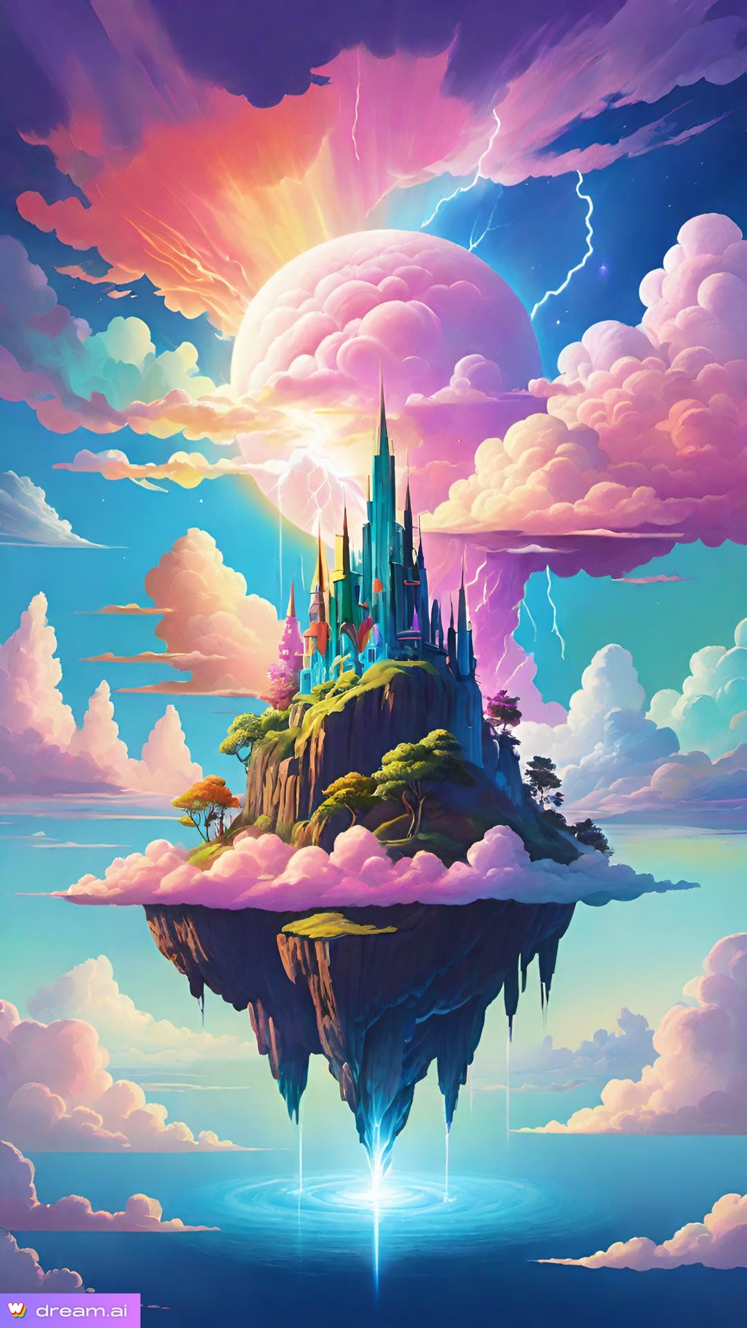 a colorful castle on a floating island