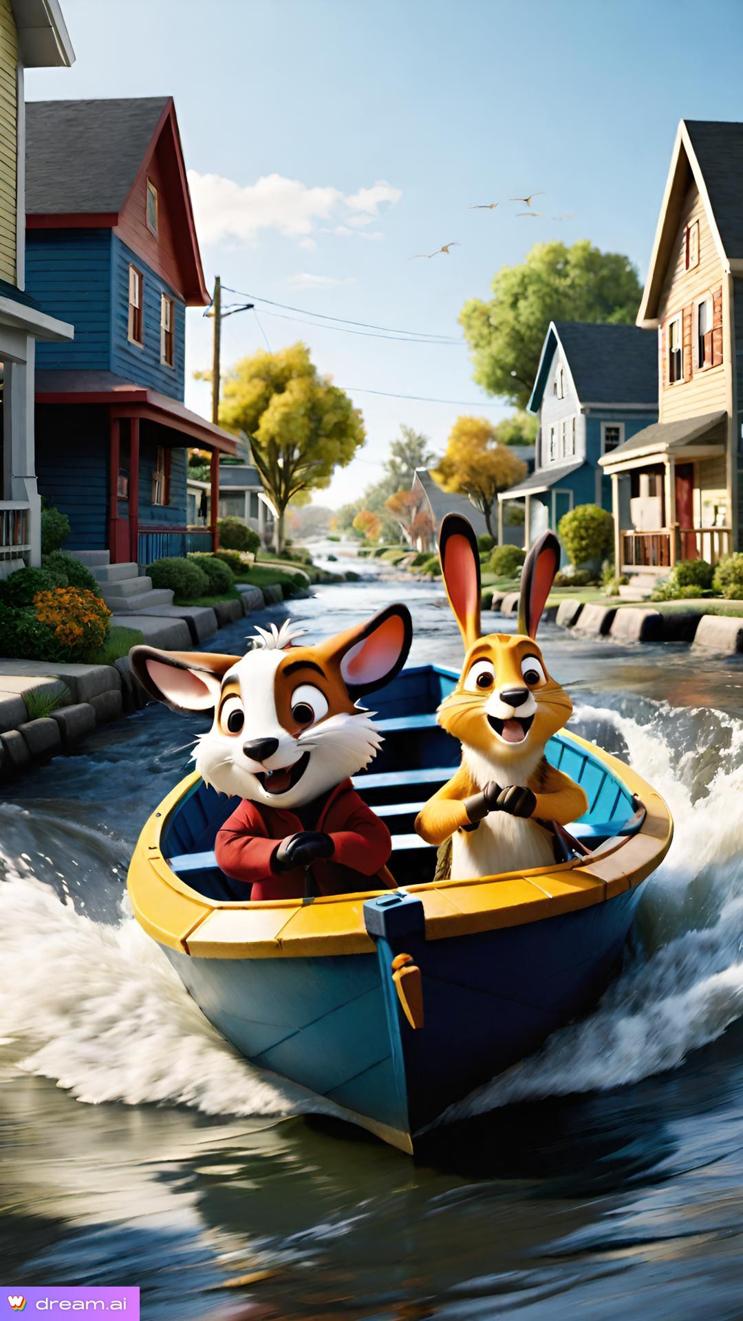 two cartoon characters in a boat