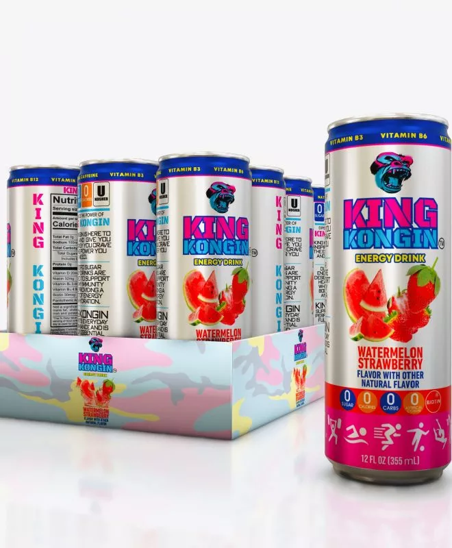 a group of cans of watermelon and strawberry