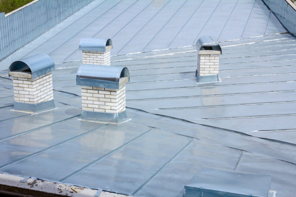 a roof with a few chimneys