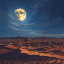 a moon over a desert