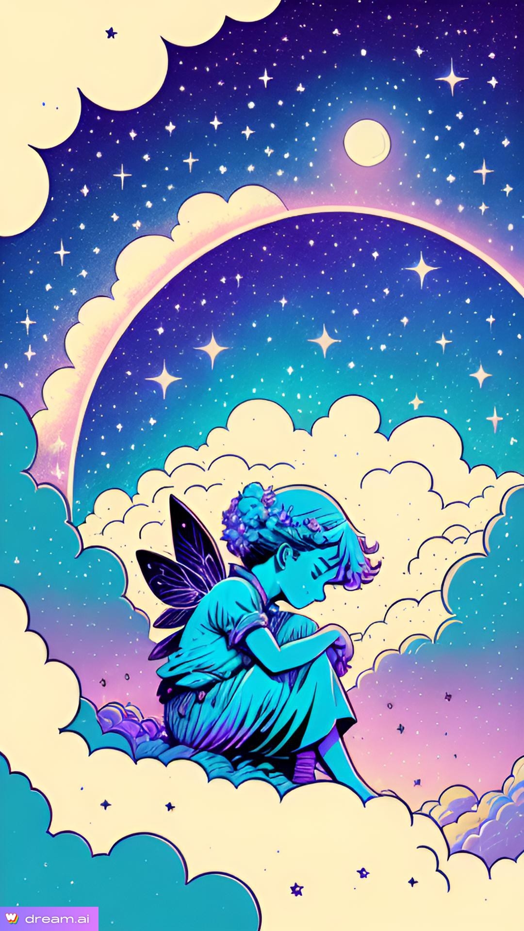 a cartoon of a girl with wings sitting on a cloud