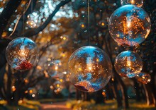 a group of glass balls from a string