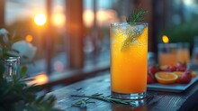 a glass of orange juice on a table