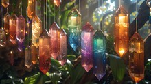 a group of crystal prisms from strings