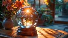 a crystal ball with a light shining on it