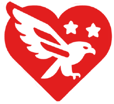 a red heart with a black bird and stars
