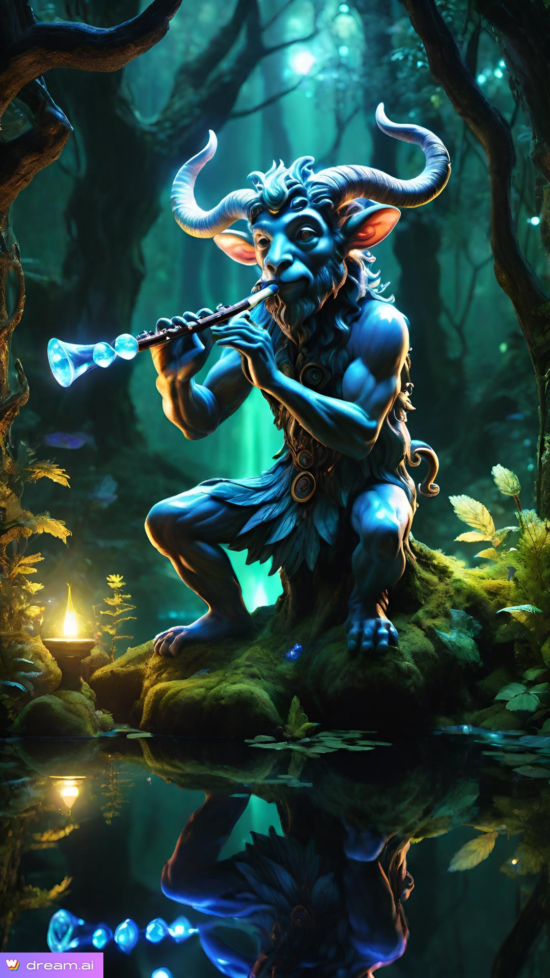 a statue of a horned creature playing a flute