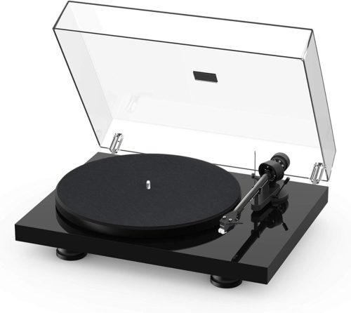 a record player with a clear cover