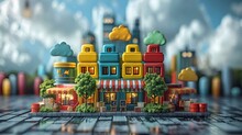 a toy building with trees and buildings in the background