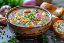 a bowl of soup with vegetables in it