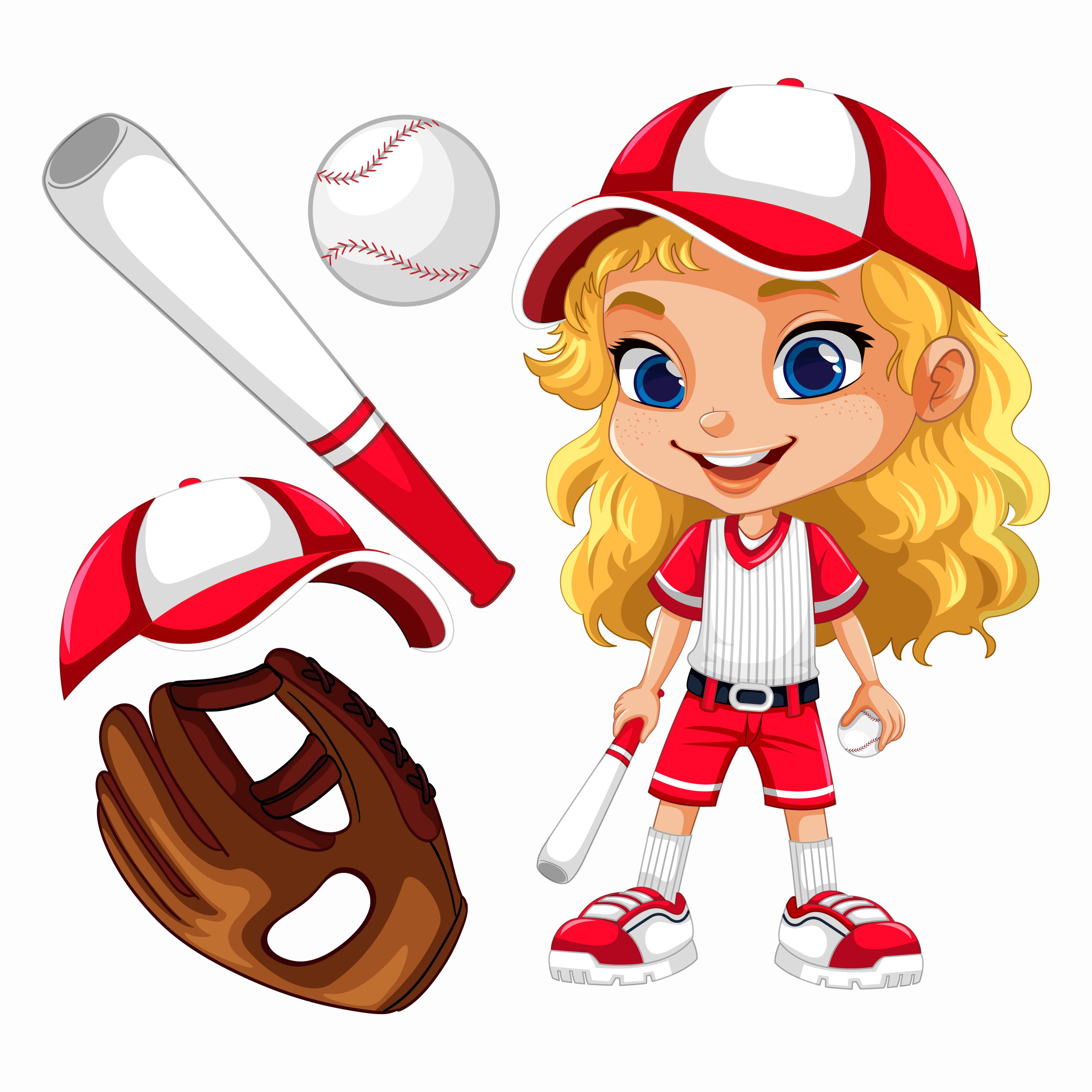 a cartoon of a girl in a baseball uniform